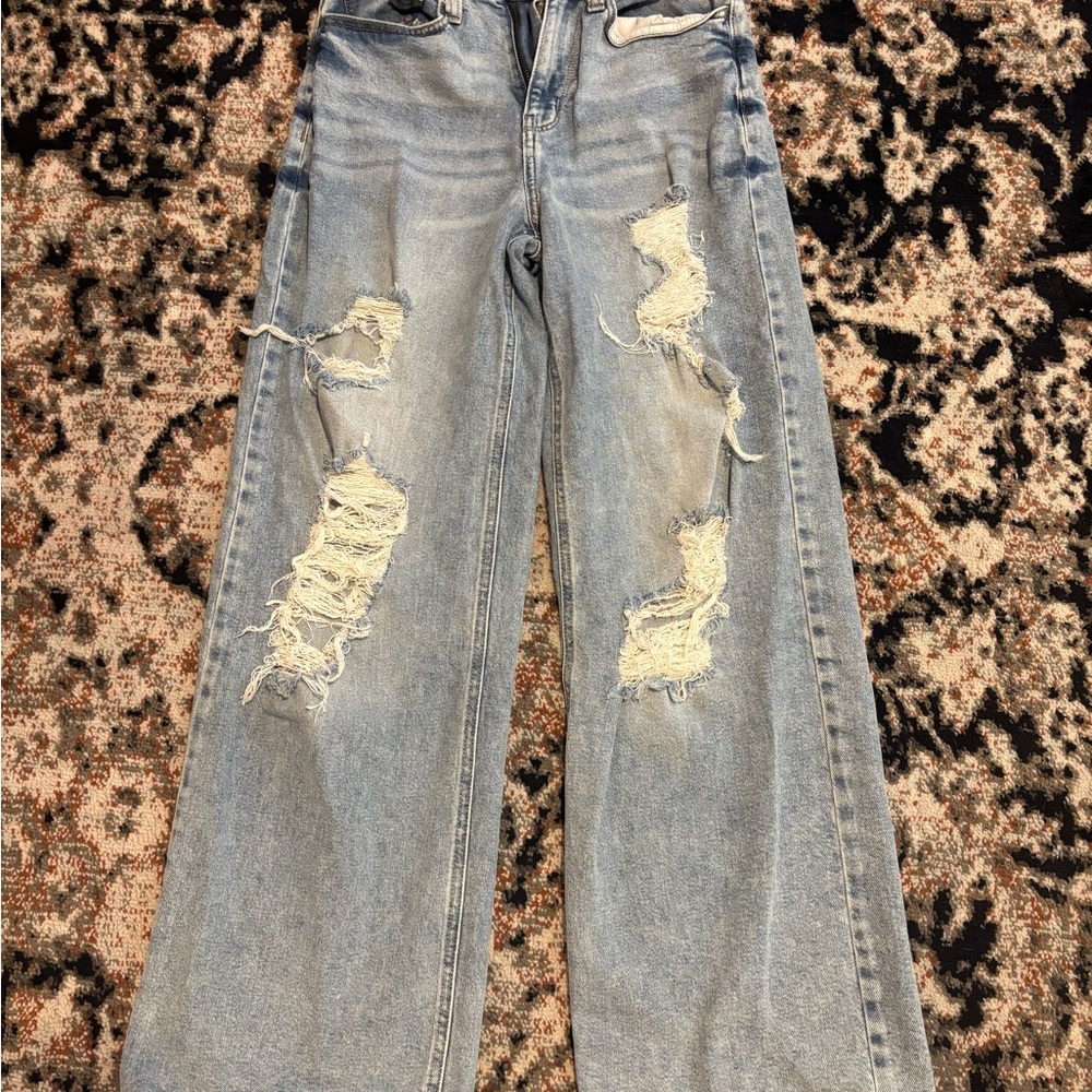 SO Blue Flare Wide Leg Jeans Distressed